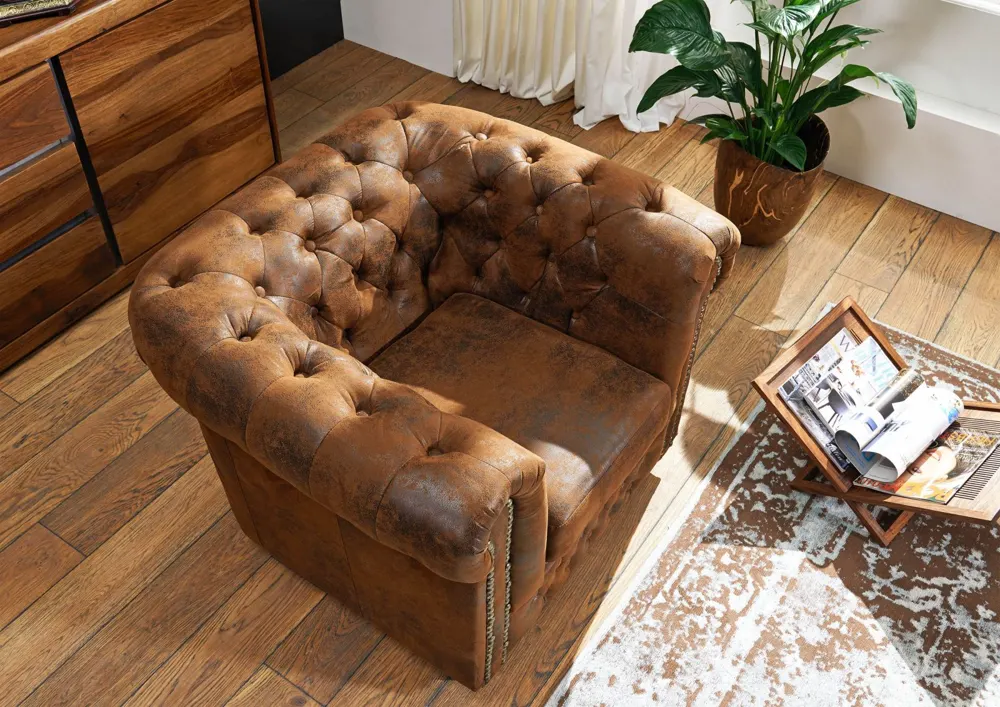 Massivmoebel24 Sessel CHESTERFIELD, Massivholz braun 2