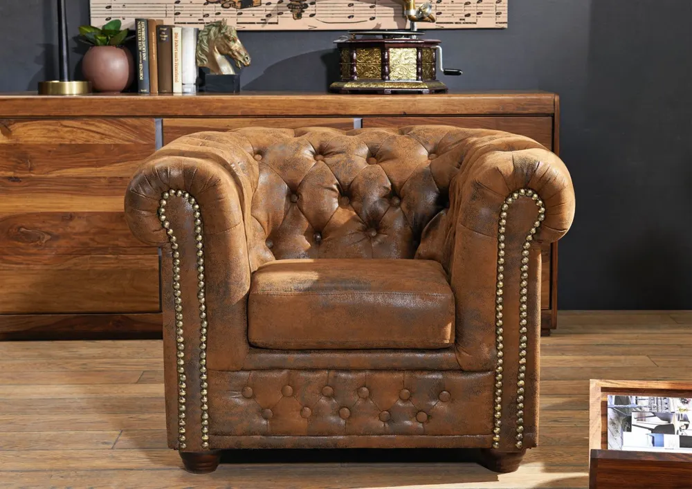 Massivmoebel24 Sessel CHESTERFIELD, Massivholz braun 3