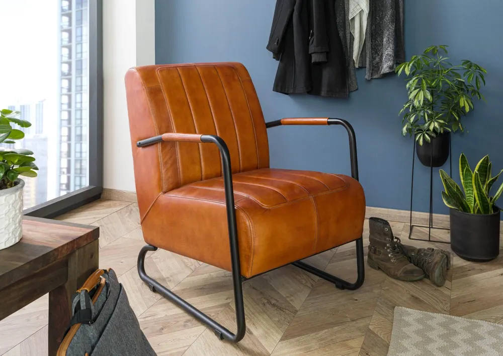 Massivmoebel24 Sessel IRON LABEL, Büffelleder hellbraun