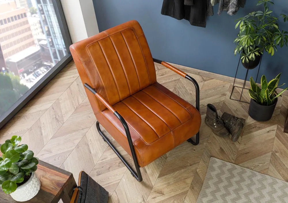 Massivmoebel24 Sessel IRON LABEL, Büffelleder hellbraun 2