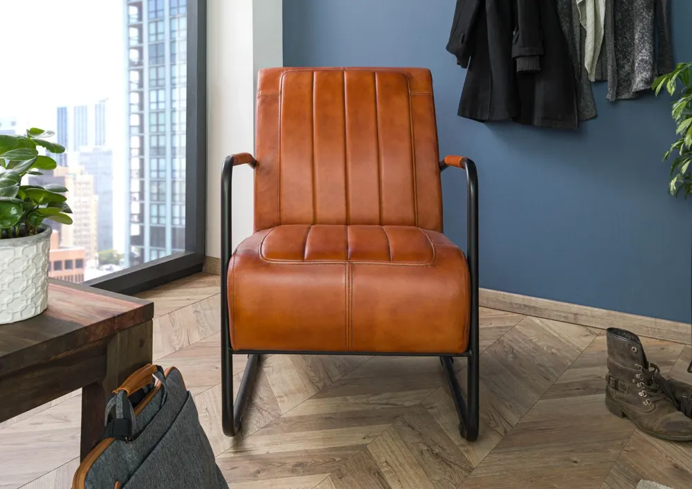 Massivmoebel24 Sessel IRON LABEL, Büffelleder hellbraun 3