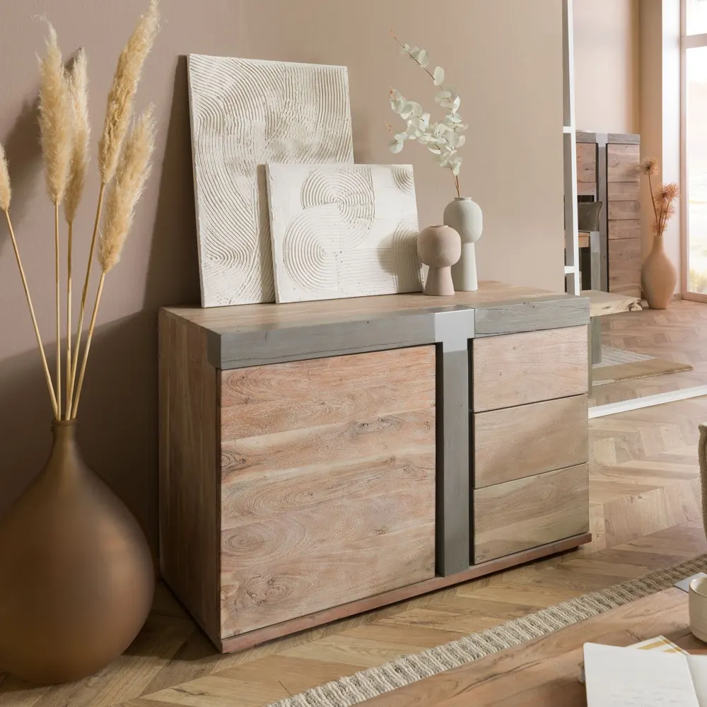 Massivmoebel24 Sideboard AMSTERDAM, Akazie beige lackiert 2