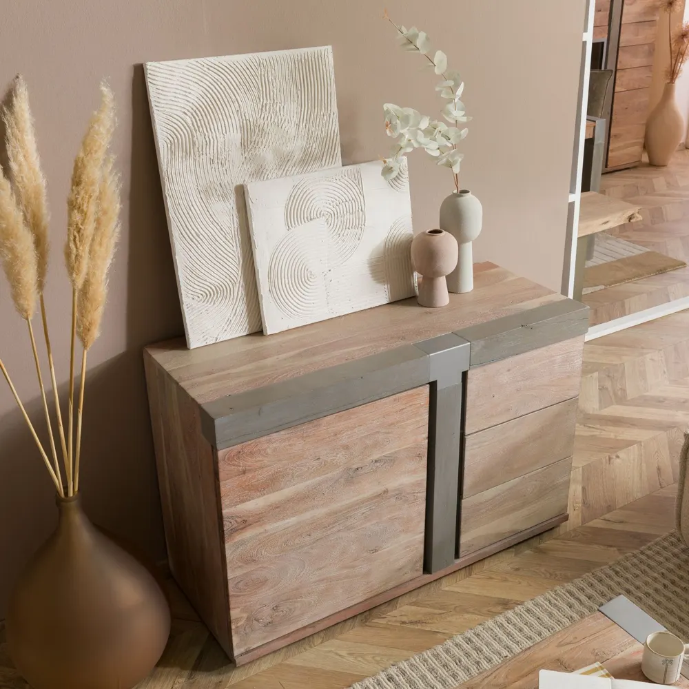 Massivmoebel24 Sideboard AMSTERDAM, Akazie beige lackiert 3