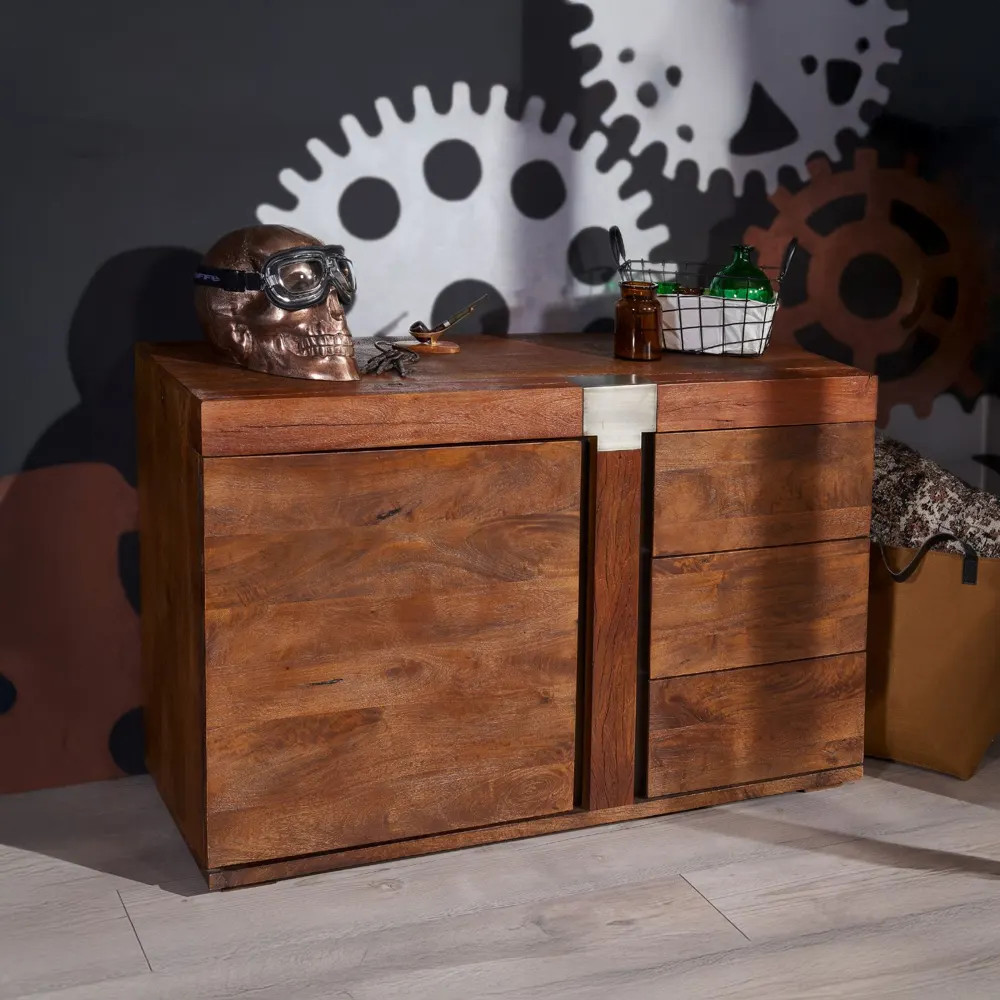 Massivmoebel24 Sideboard AMSTERDAM, Mangoholz braun lackiert 2