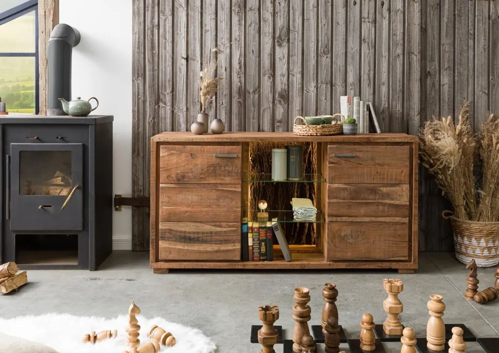 Massivmoebel24 Sideboard BARK, Akazie natur lackiert