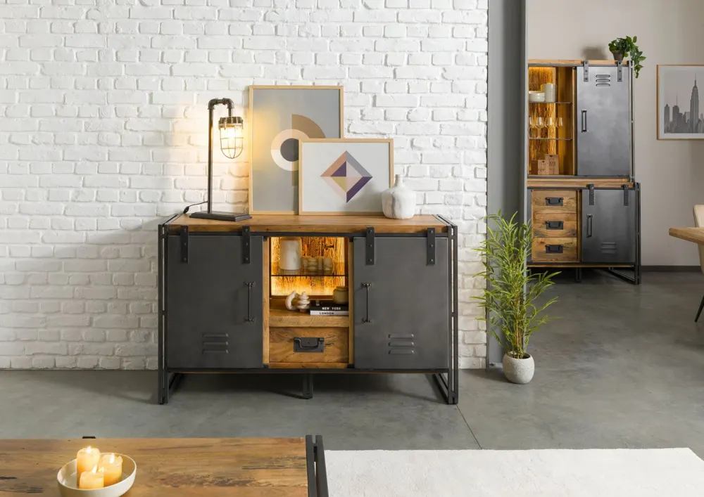 Massivmoebel24 Sideboard BLACKBURN LUX, Mango natur/grau
