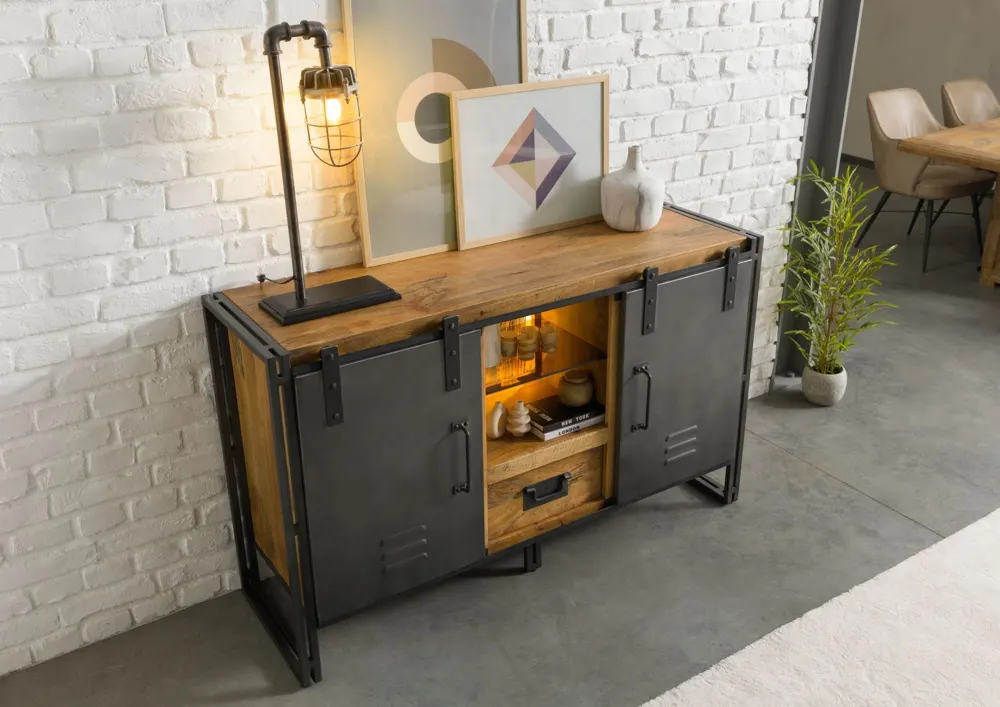 Massivmoebel24 Sideboard BLACKBURN LUX, Mango natur/grau 2