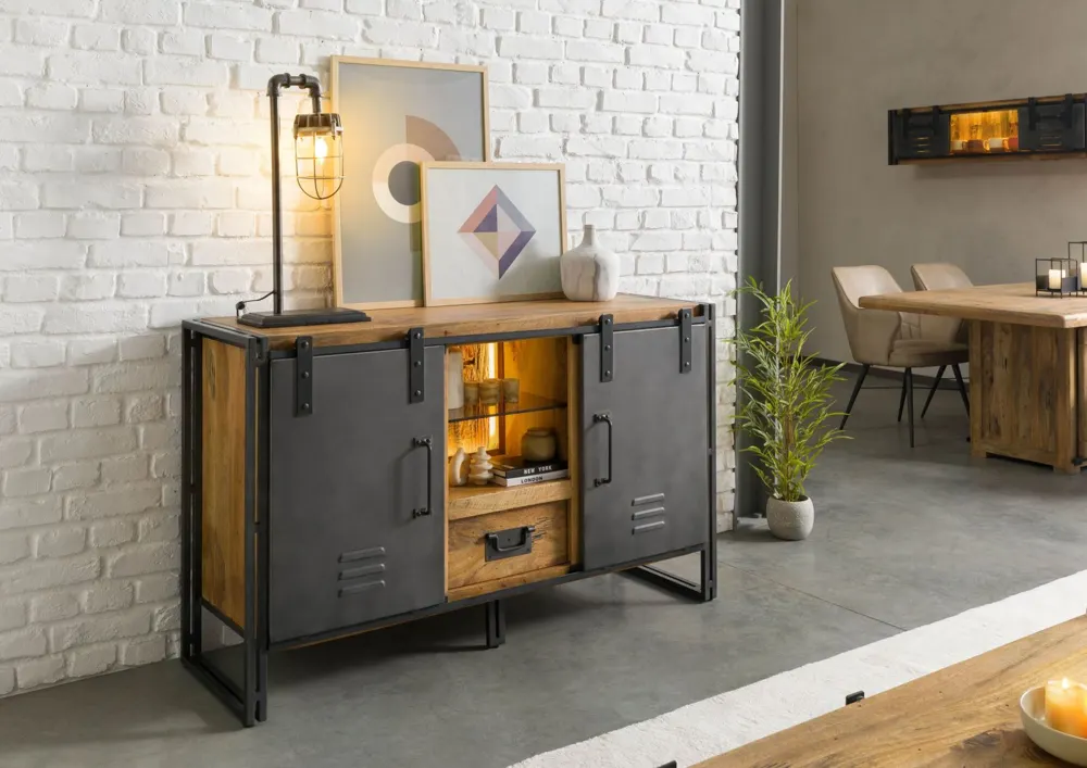 Massivmoebel24 Sideboard BLACKBURN LUX, Mango natur/grau 3
