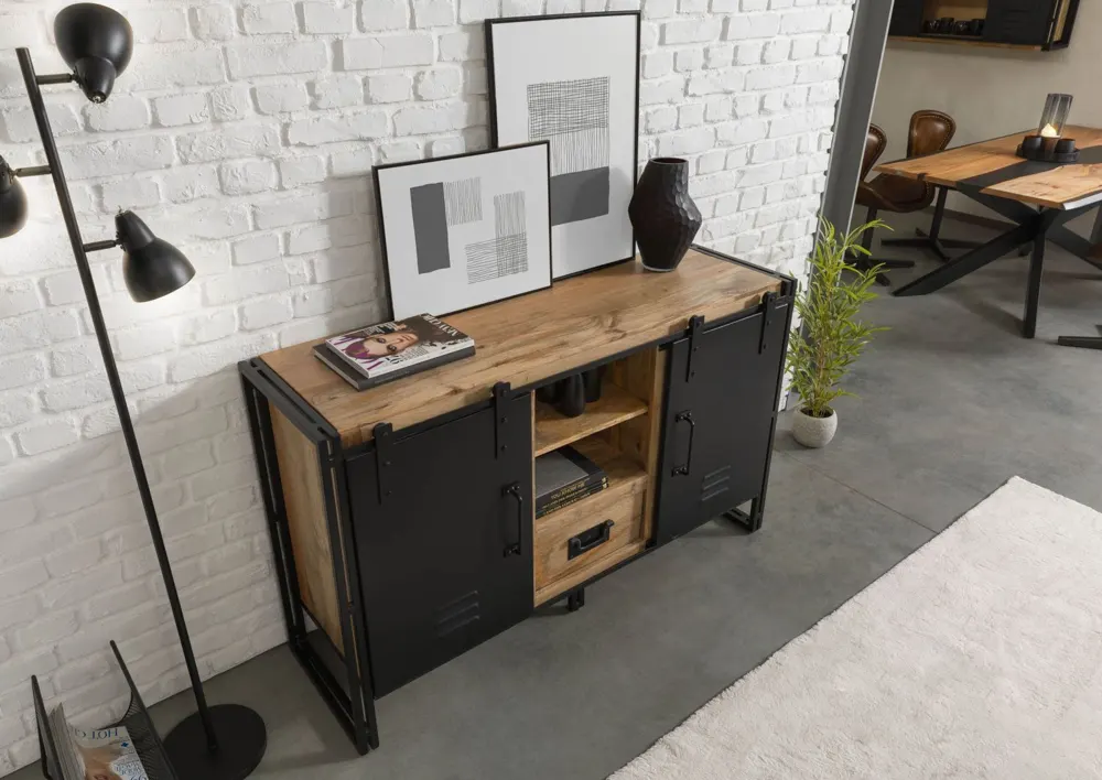 Massivmoebel24 Sideboard BLACKBURN, Mango / Metall schwarz 2