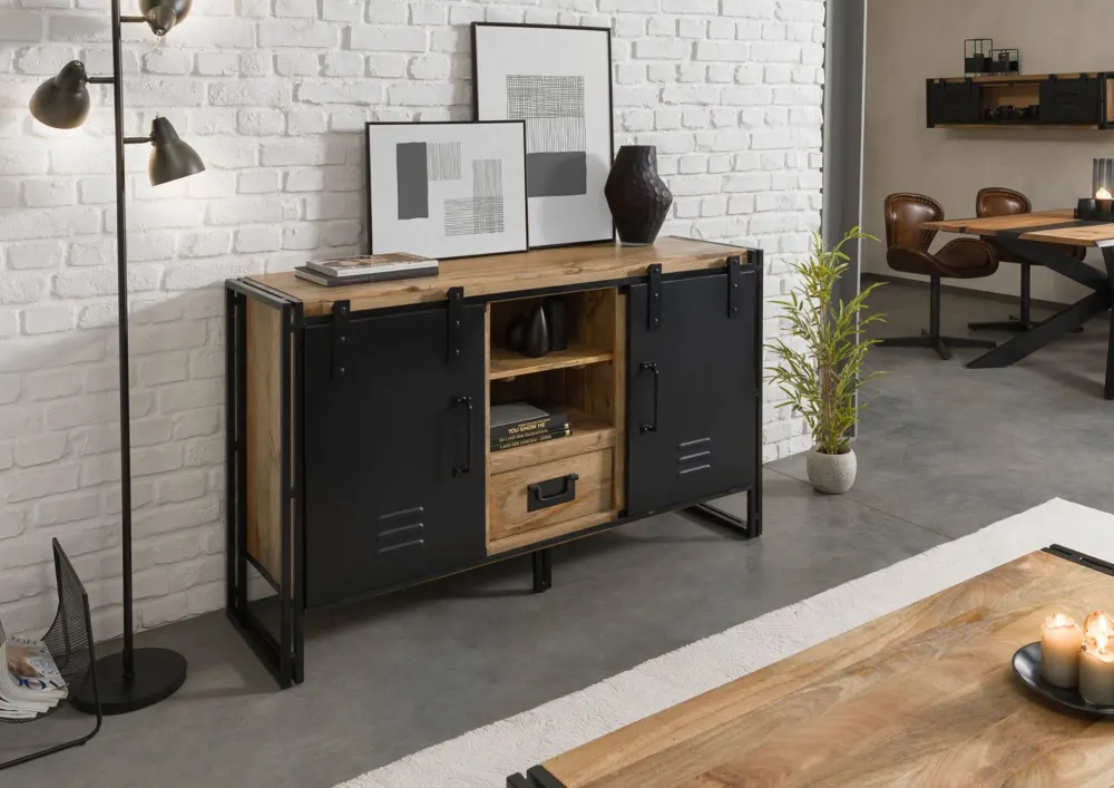 Massivmoebel24 Sideboard BLACKBURN, Mango / Metall schwarz 3