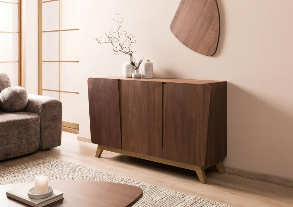 Massivmoebel24 Sideboard BUTTERFLY, Nussbaum-Furnier braun 3
