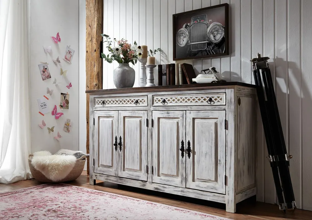 Massivmoebel24 Sideboard CASTLE-ANTIK, Mango/Akazie weiß 2