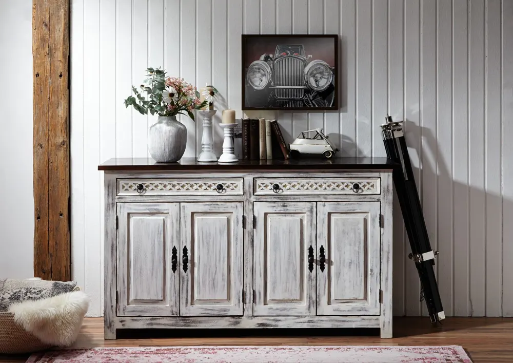 Massivmoebel24 Sideboard CASTLE-ANTIK, Mango/Akazie weiß 3