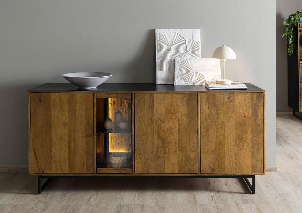 Massivmoebel24 Sideboard DAVIS, Mango schwarz/natur