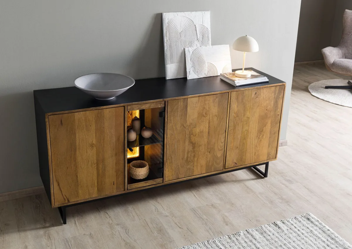 Massivmoebel24 Sideboard DAVIS, Mango schwarz/natur 2