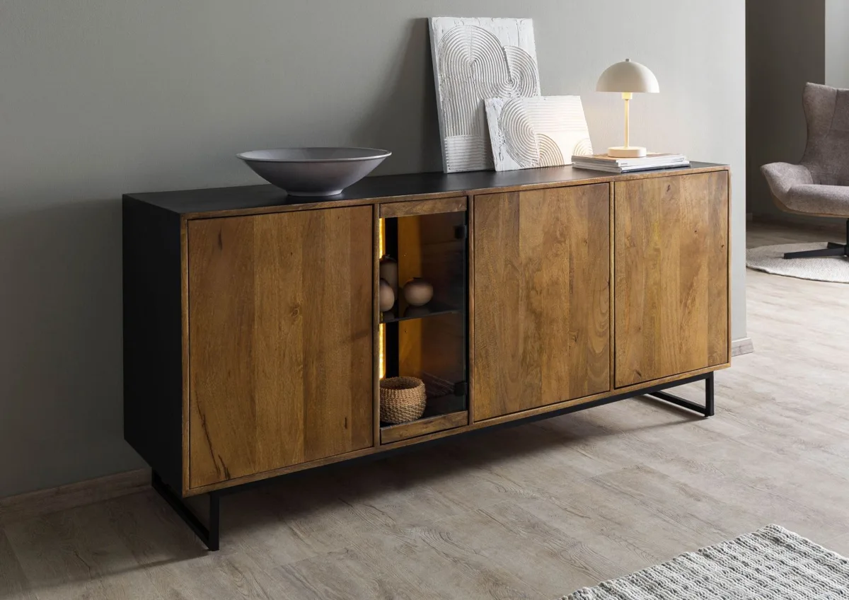 Massivmoebel24 Sideboard DAVIS, Mango schwarz/natur 3