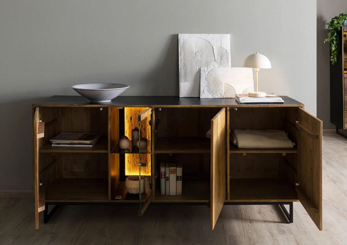 Massivmoebel24 Sideboard DAVIS, Mango schwarz/natur 4