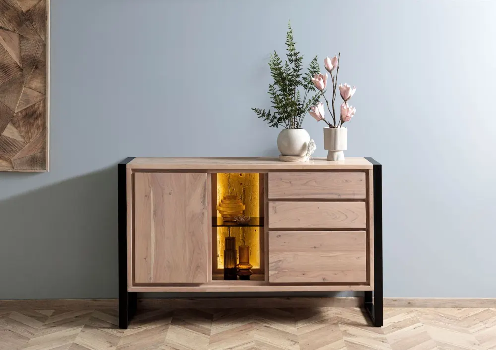 Massivmoebel24 Sideboard DENVER, Akazie/Altholz natur