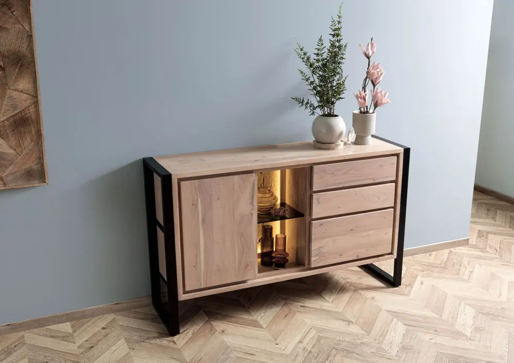 Massivmoebel24 Sideboard DENVER, Akazie/Altholz natur 2