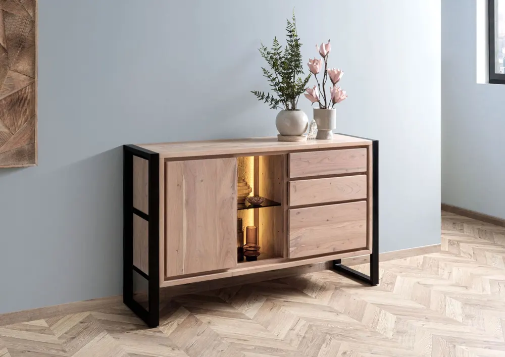 Massivmoebel24 Sideboard DENVER, Akazie/Altholz natur 3