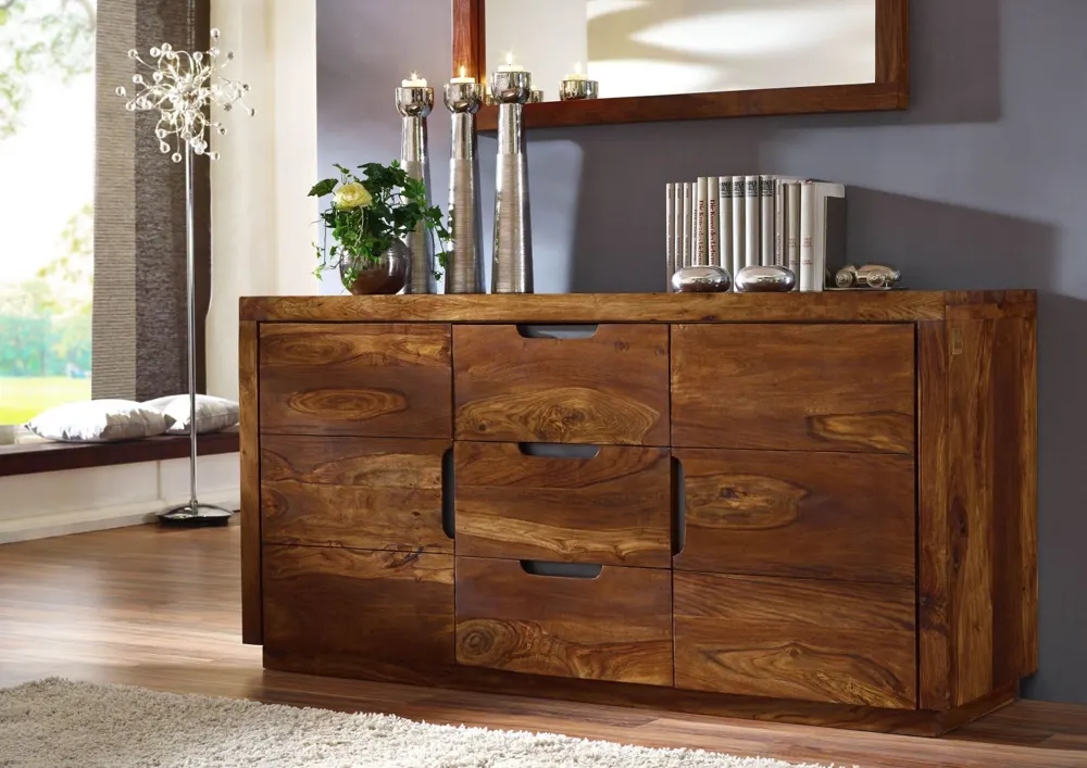 Massivmoebel24 Sideboard DUKE, Sheesham walnuss lackiert
