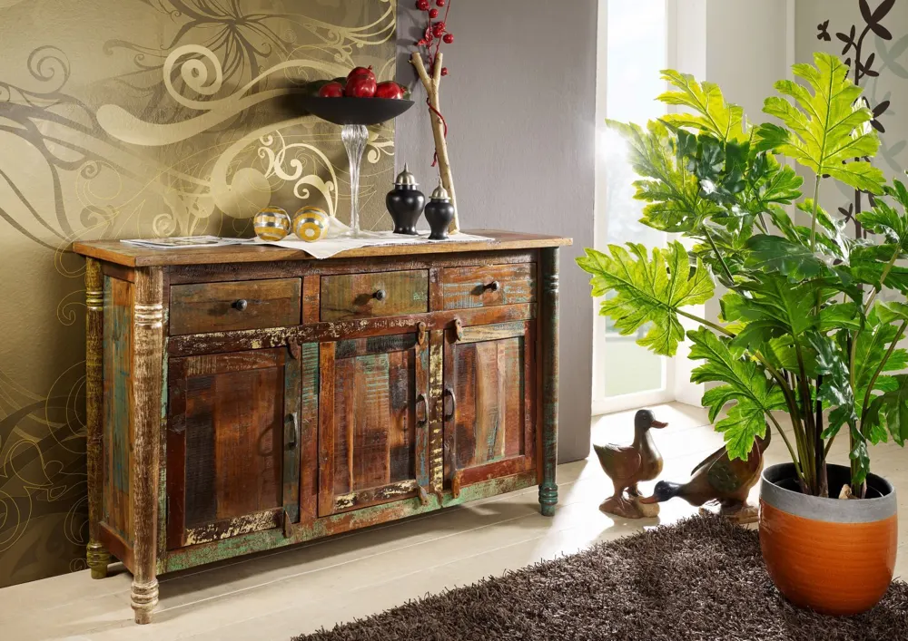 Massivmoebel24 Sideboard FABLE, Altholz mehrfarbig lackiert