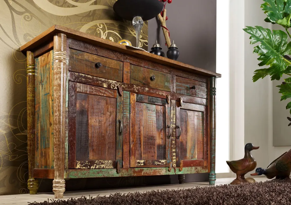 Massivmoebel24 Sideboard FABLE, Altholz mehrfarbig lackiert 2