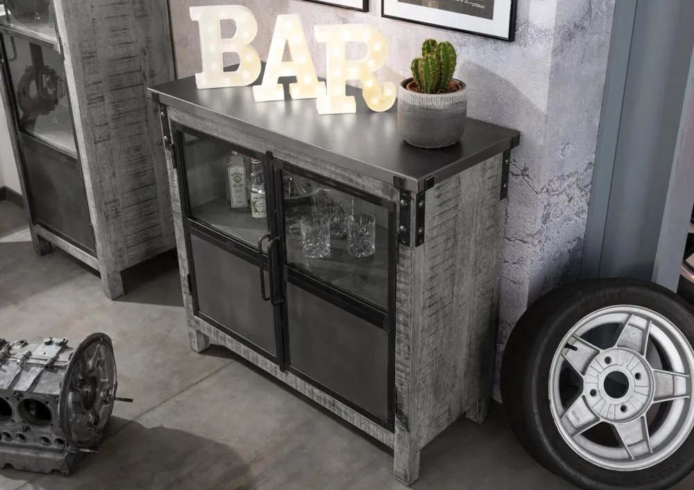 Massivmoebel24 Sideboard HEAVY INDUSTRY, Mangoholz grau 2