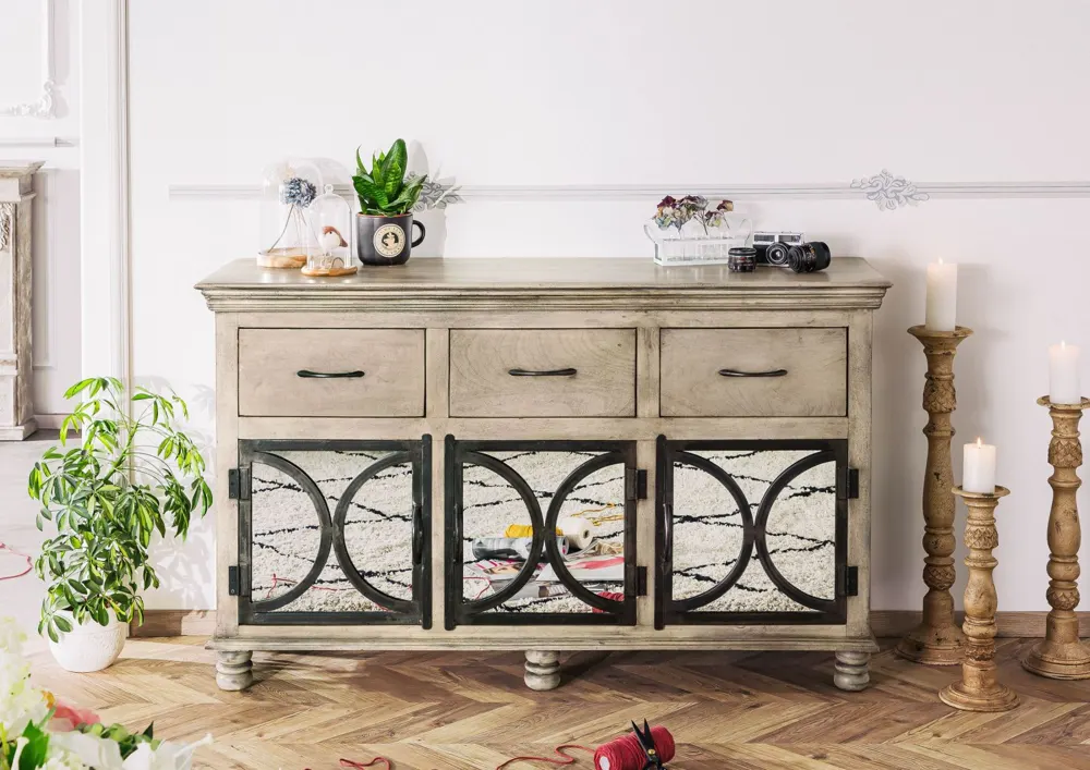 Massivmoebel24 Sideboard HERMITAGE, Mango grau lackiert