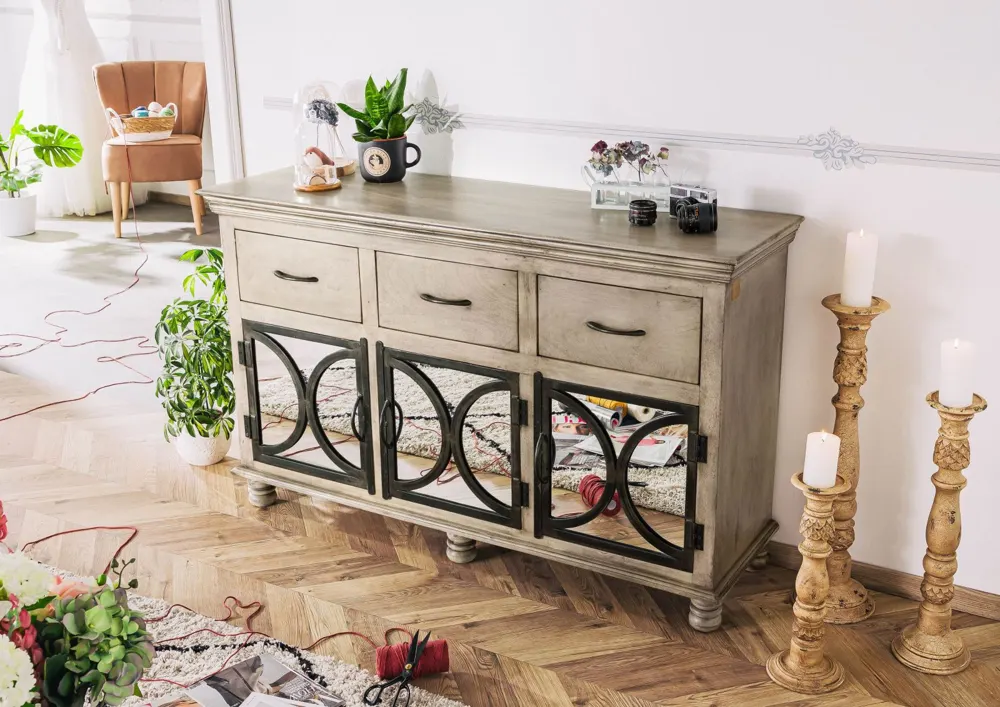Massivmoebel24 Sideboard HERMITAGE, Mango grau lackiert 2