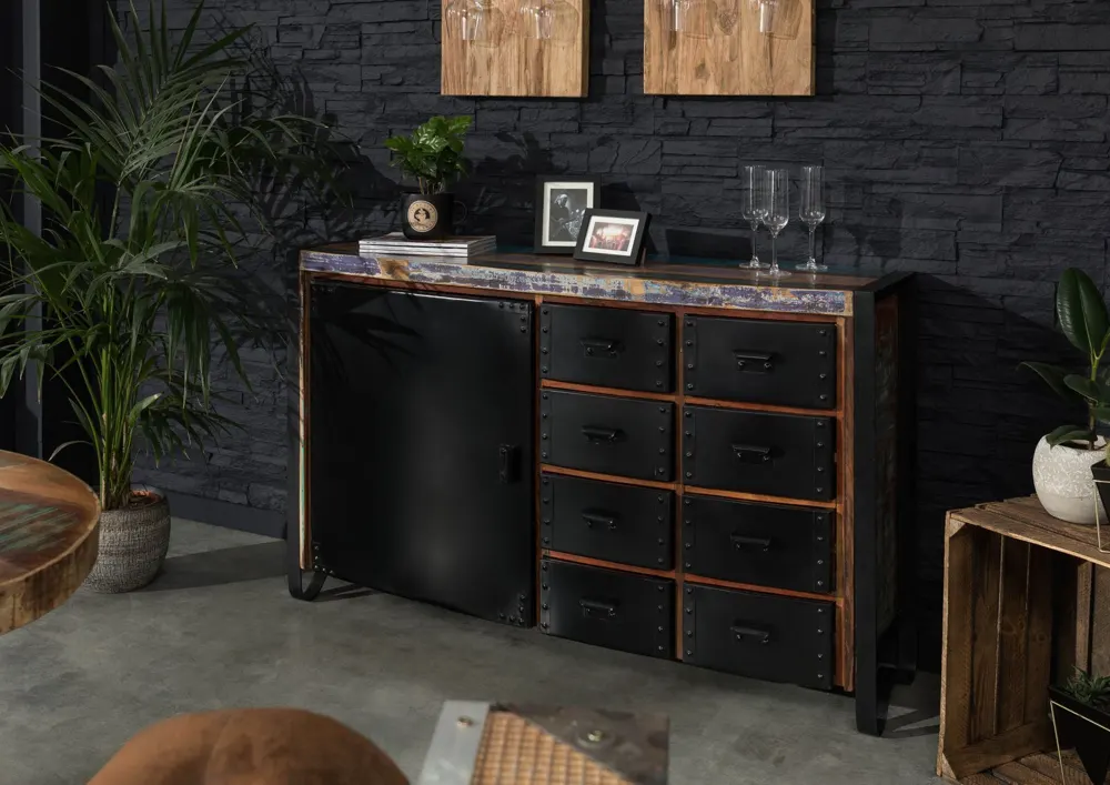 Massivmoebel24 Sideboard INDUSTRIAL, Altholz mehrfarbig