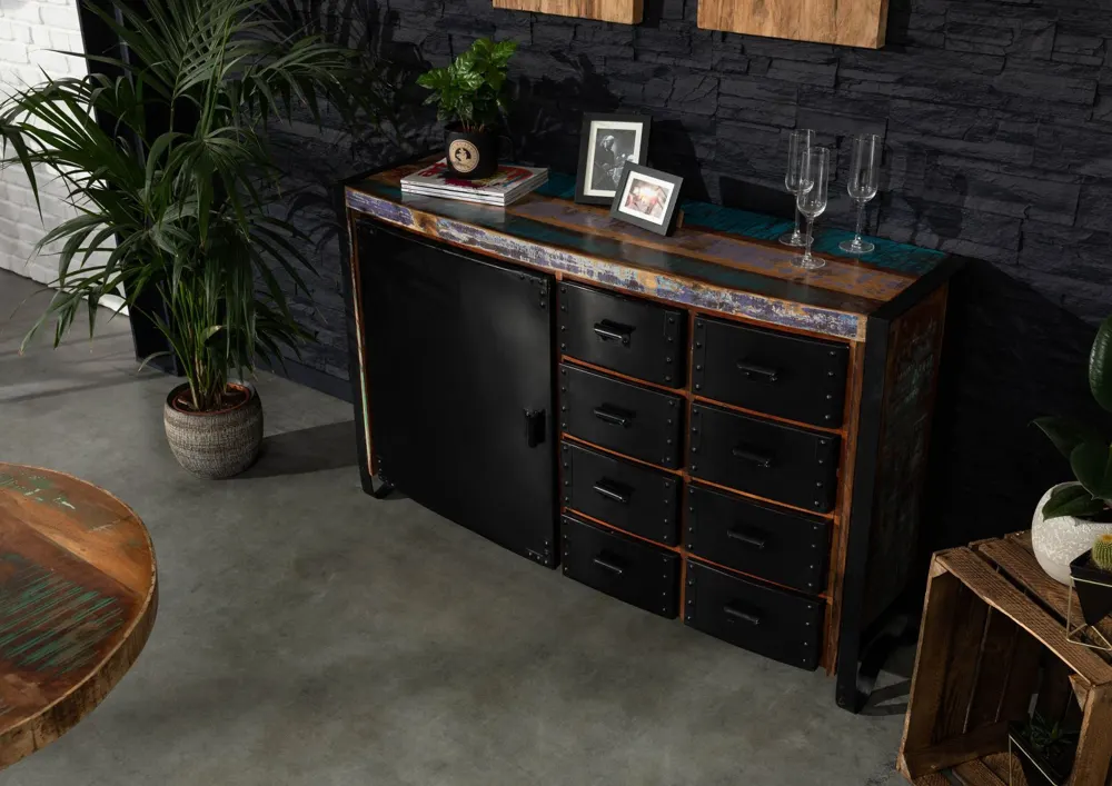 Massivmoebel24 Sideboard INDUSTRIAL, Altholz mehrfarbig 2