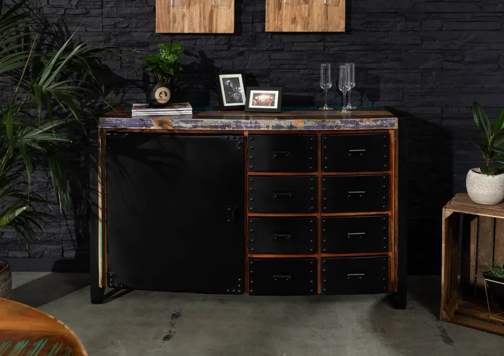 Massivmoebel24 Sideboard INDUSTRIAL, Altholz mehrfarbig 3
