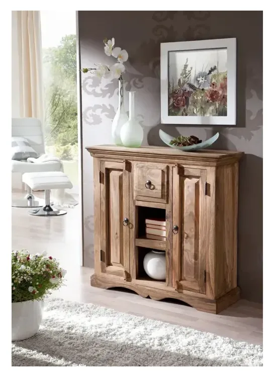 Massivmoebel24 Sideboard LEEDS, Sheesham grau geölt