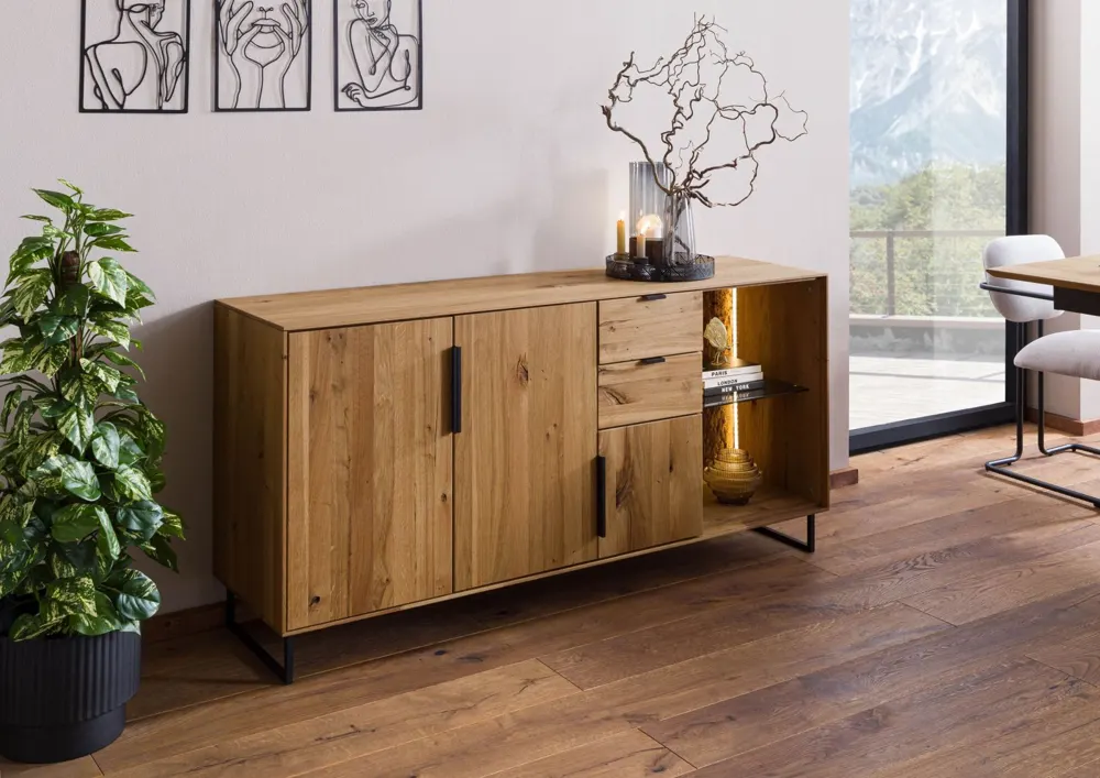 Massivmoebel24 Sideboard LINDAU, Wildeiche natur geölt 3