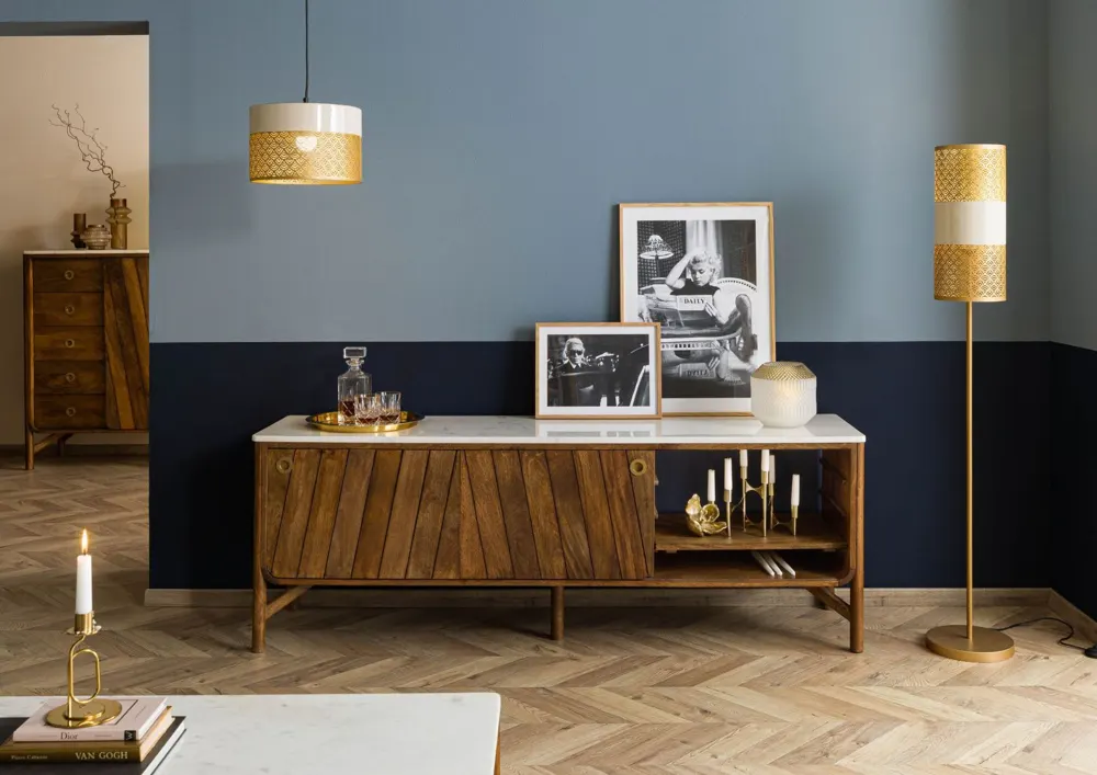 Massivmoebel24 Sideboard LOS ANGELES, Mango geölt/Marmor