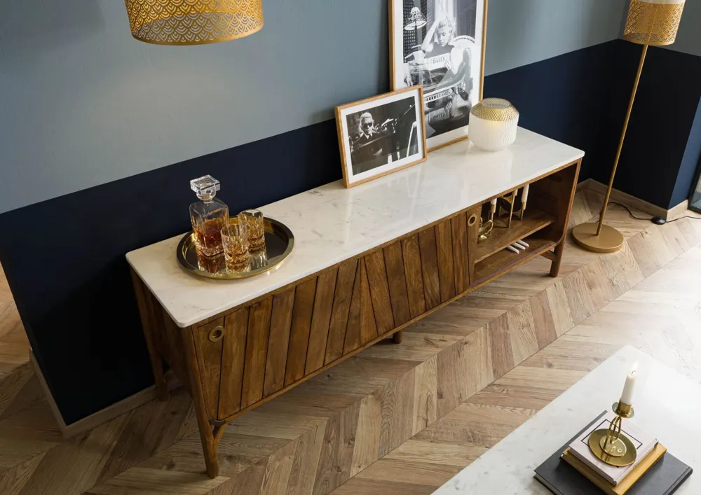 Massivmoebel24 Sideboard LOS ANGELES, Mango geölt/Marmor 2