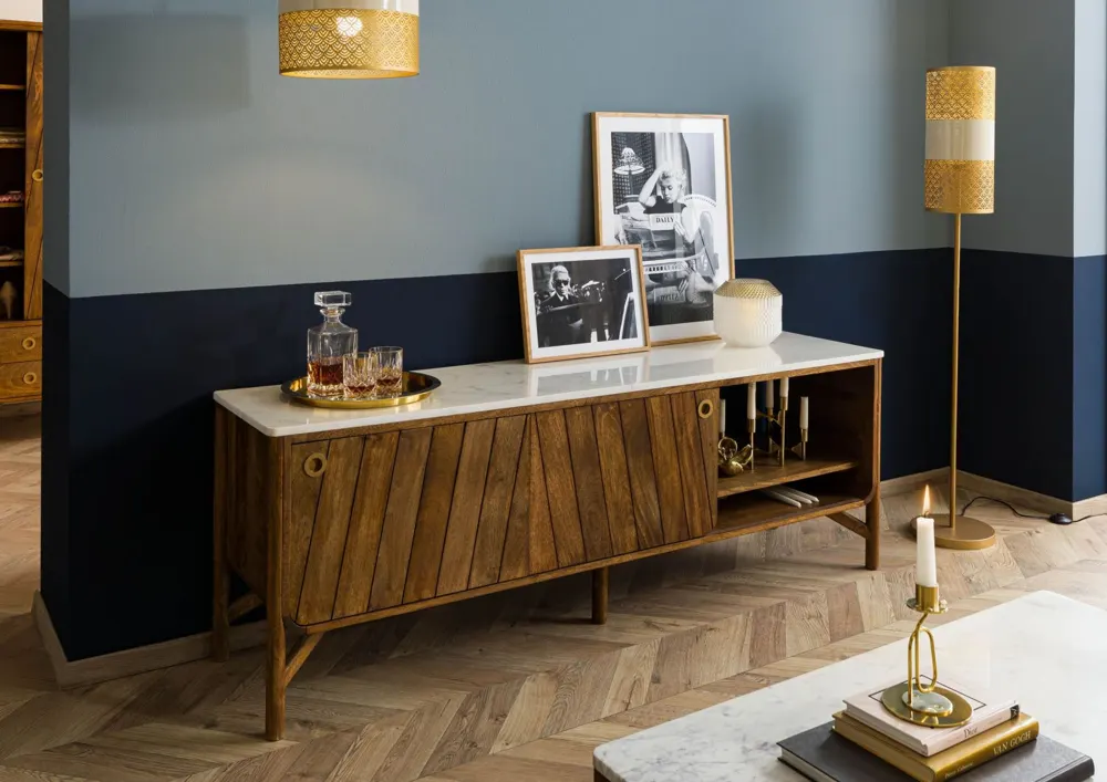 Massivmoebel24 Sideboard LOS ANGELES, Mango geölt/Marmor 3