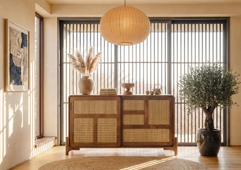 Massivmoebel24 Sideboard MIZUMI, Mango hellbraun lackiert