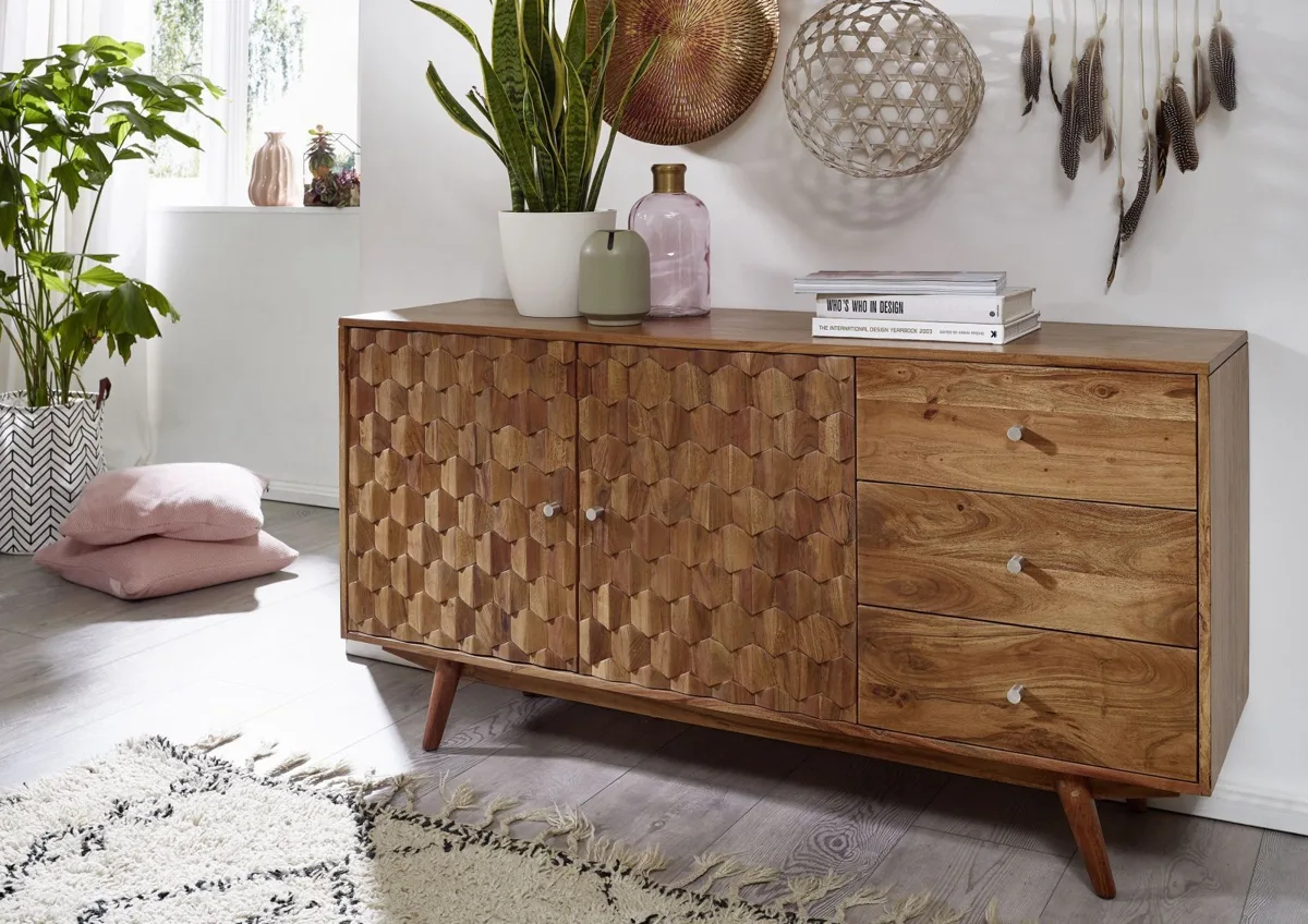 Massivmoebel24 Sideboard MOSAYK, Akazie natur lackiert