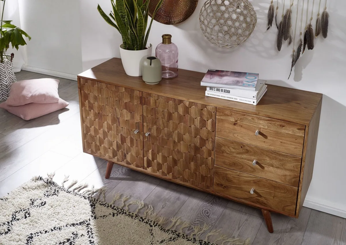 Massivmoebel24 Sideboard MOSAYK, Akazie natur lackiert 2