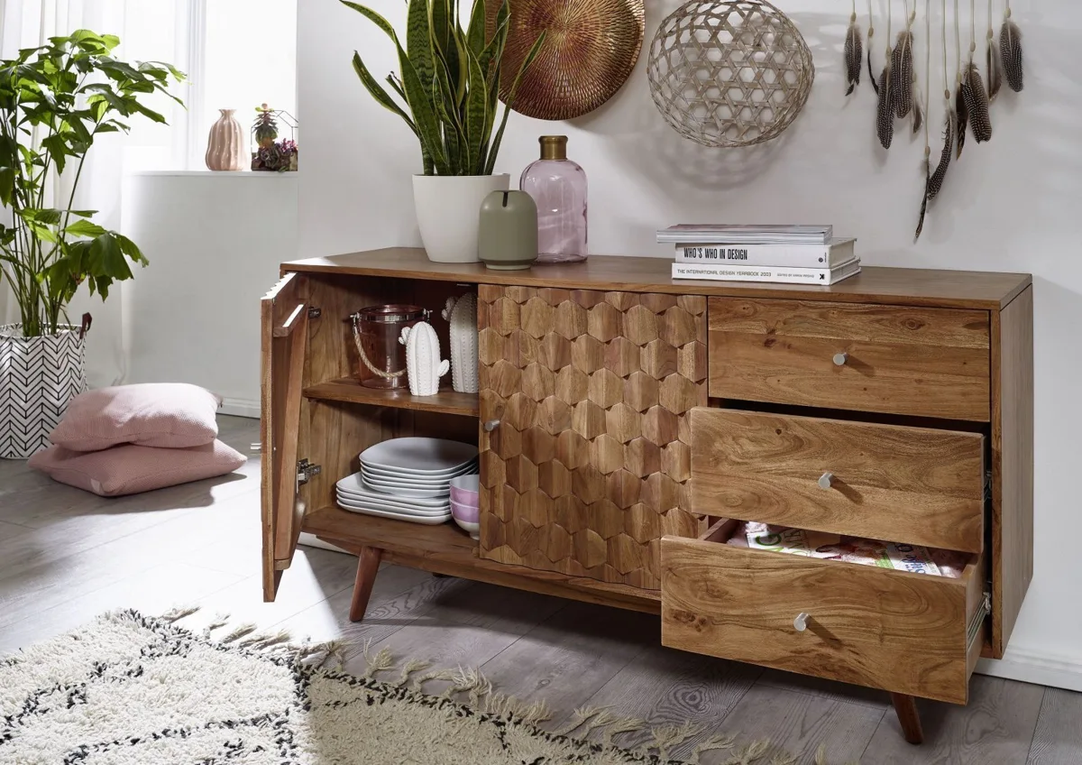 Massivmoebel24 Sideboard MOSAYK, Akazie natur lackiert 4