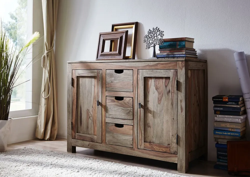 Massivmoebel24 Sideboard NATURE GREY, Sheesham grau geölt
