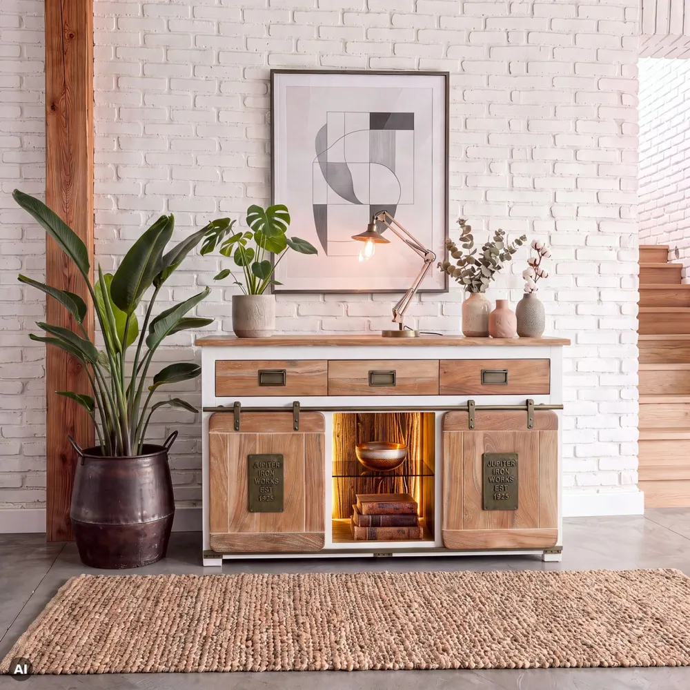Massivmoebel24 Sideboard RAILWAY LUX, Mango weiß lackiert