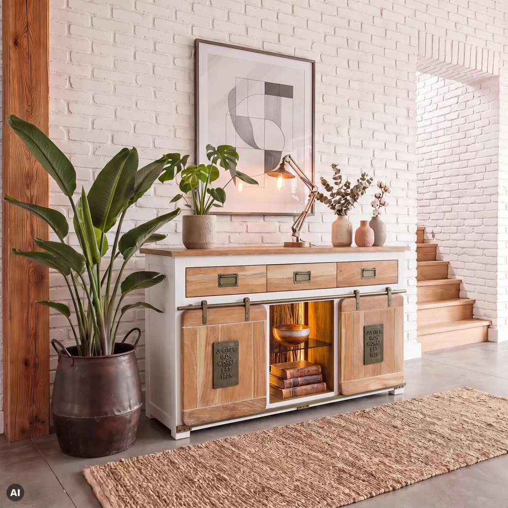 Massivmoebel24 Sideboard RAILWAY LUX, Mango weiß lackiert 2