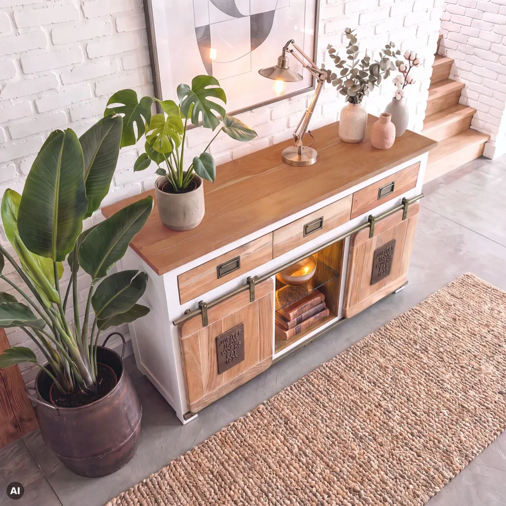 Massivmoebel24 Sideboard RAILWAY LUX, Mango weiß lackiert 3