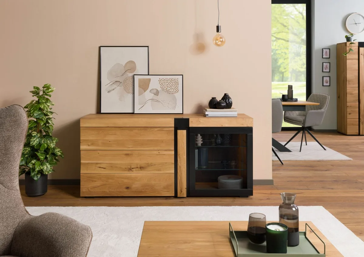 Massivmoebel24 Sideboard ROTTERDAM, Wildeiche natur geölt