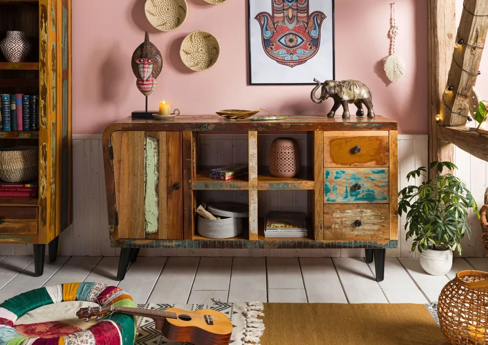 Massivmoebel24 Sideboard SIXTIES, Altholz mehrfarbig