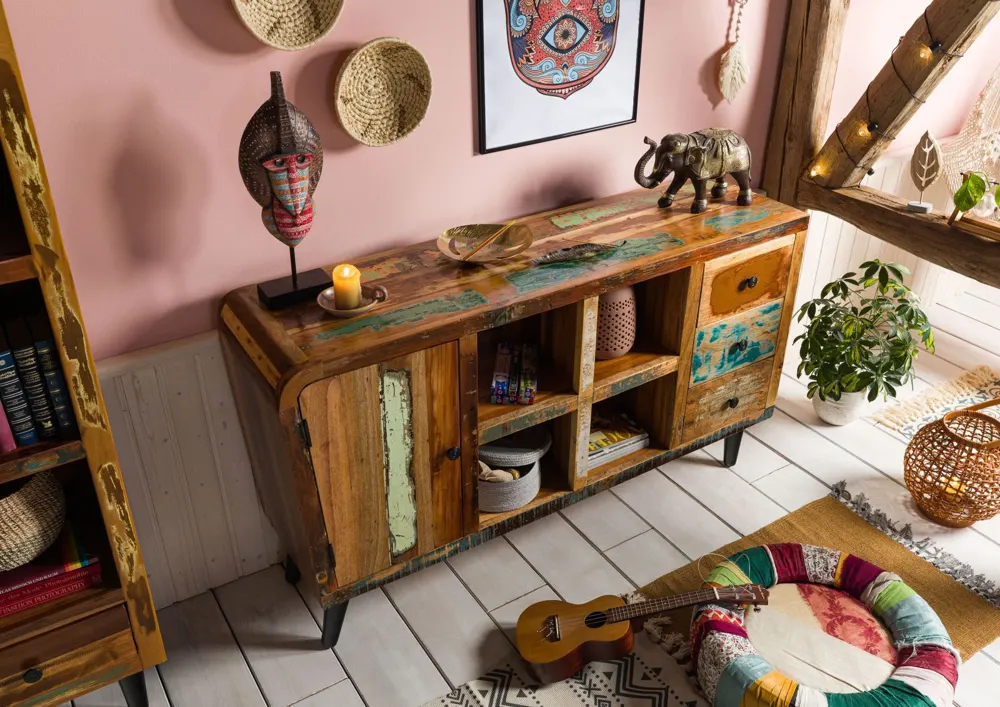 Massivmoebel24 Sideboard SIXTIES, Altholz mehrfarbig 2