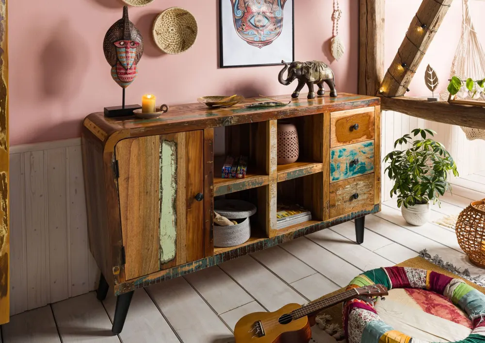 Massivmoebel24 Sideboard SIXTIES, Altholz mehrfarbig 3